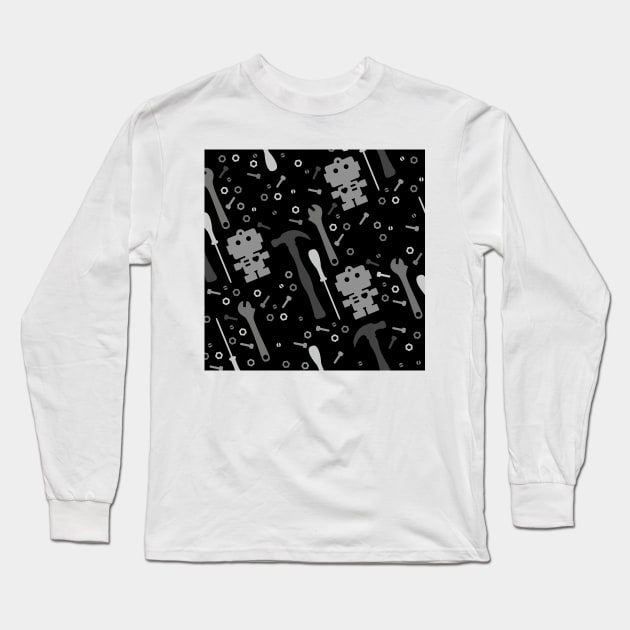 Techie Tools Black White Pattern Long Sleeve T-Shirt by XOOXOO